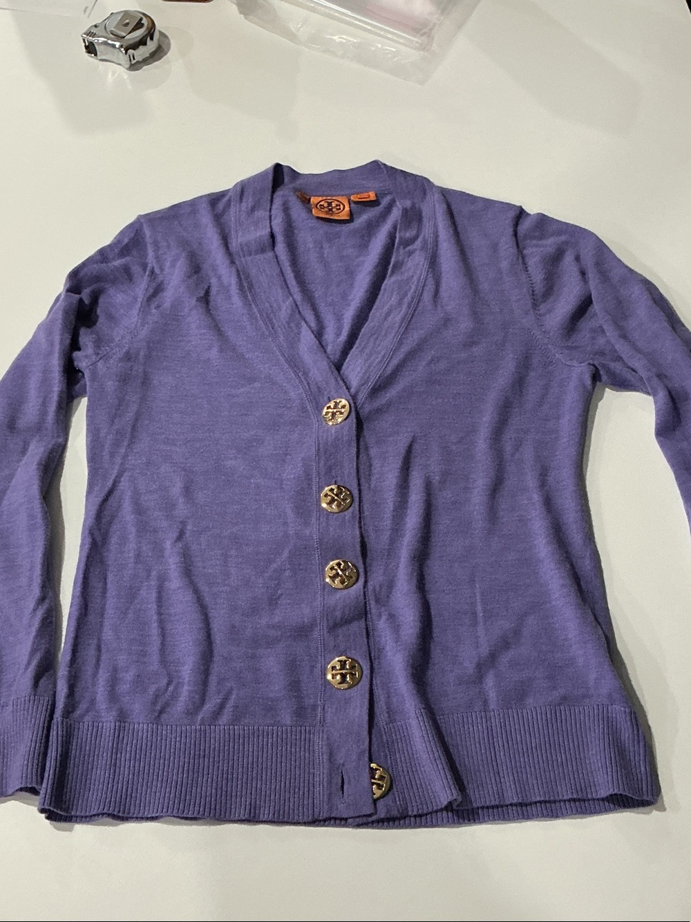 Tory Burch Lavender V-Neck Button Front Cardigan